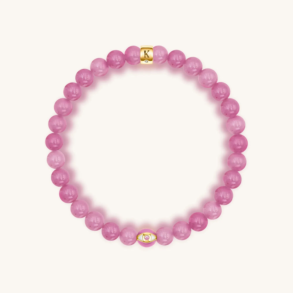 Genuine Peace - Pink Tourmaline October Birthstone Evil Eye Bracelet