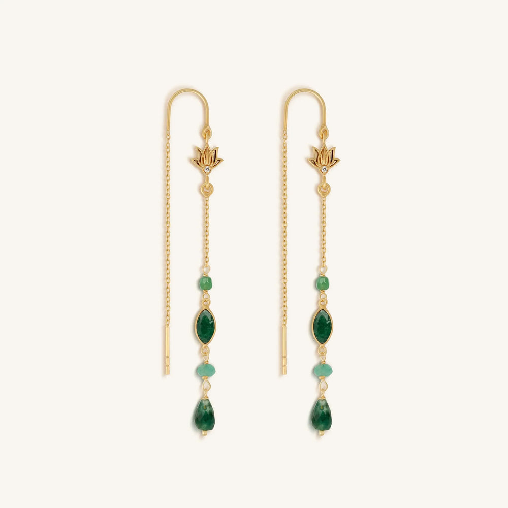 Peaceful Perspective Lotus Jade Drop Gold Earrings