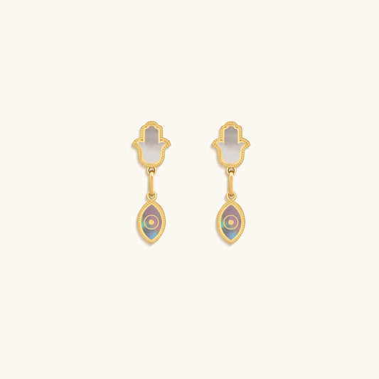 Boundless Joy Hamsa & Evil Eye Mother of Pearl Earrings