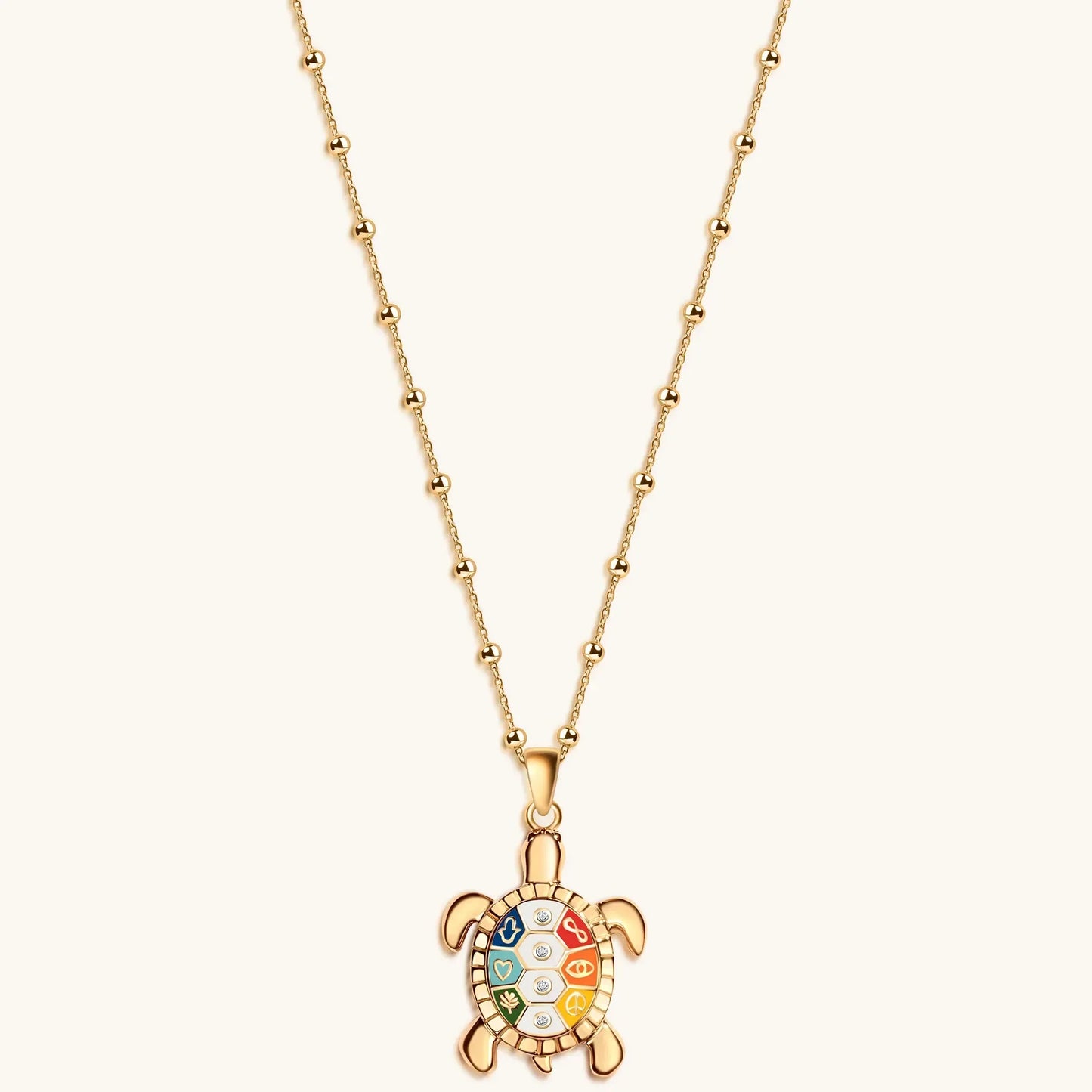 Intuitive Wisdom - Multi Symbol Chakra Turtle Necklace