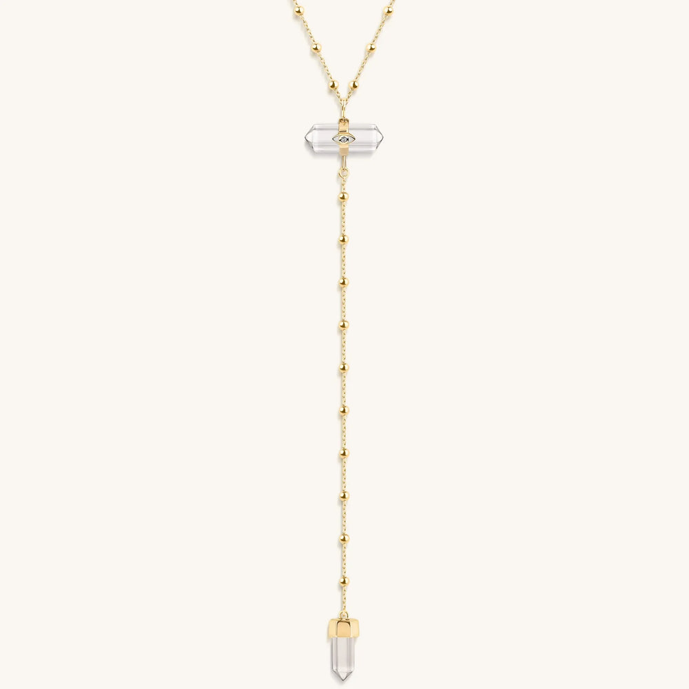 Clear Mind - Crystal Quartz Gold Evil Eye Necklace