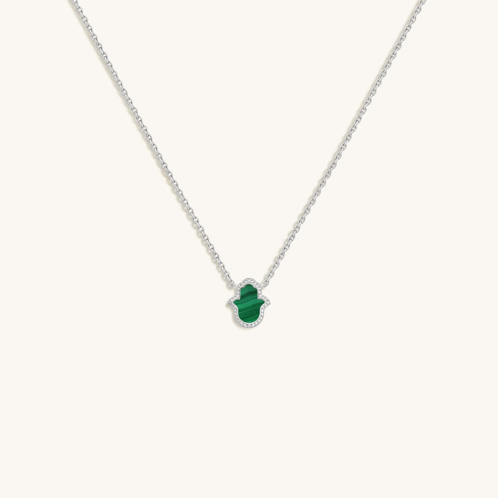 Peaceful Mind Hamsa Malachite Silver Necklace