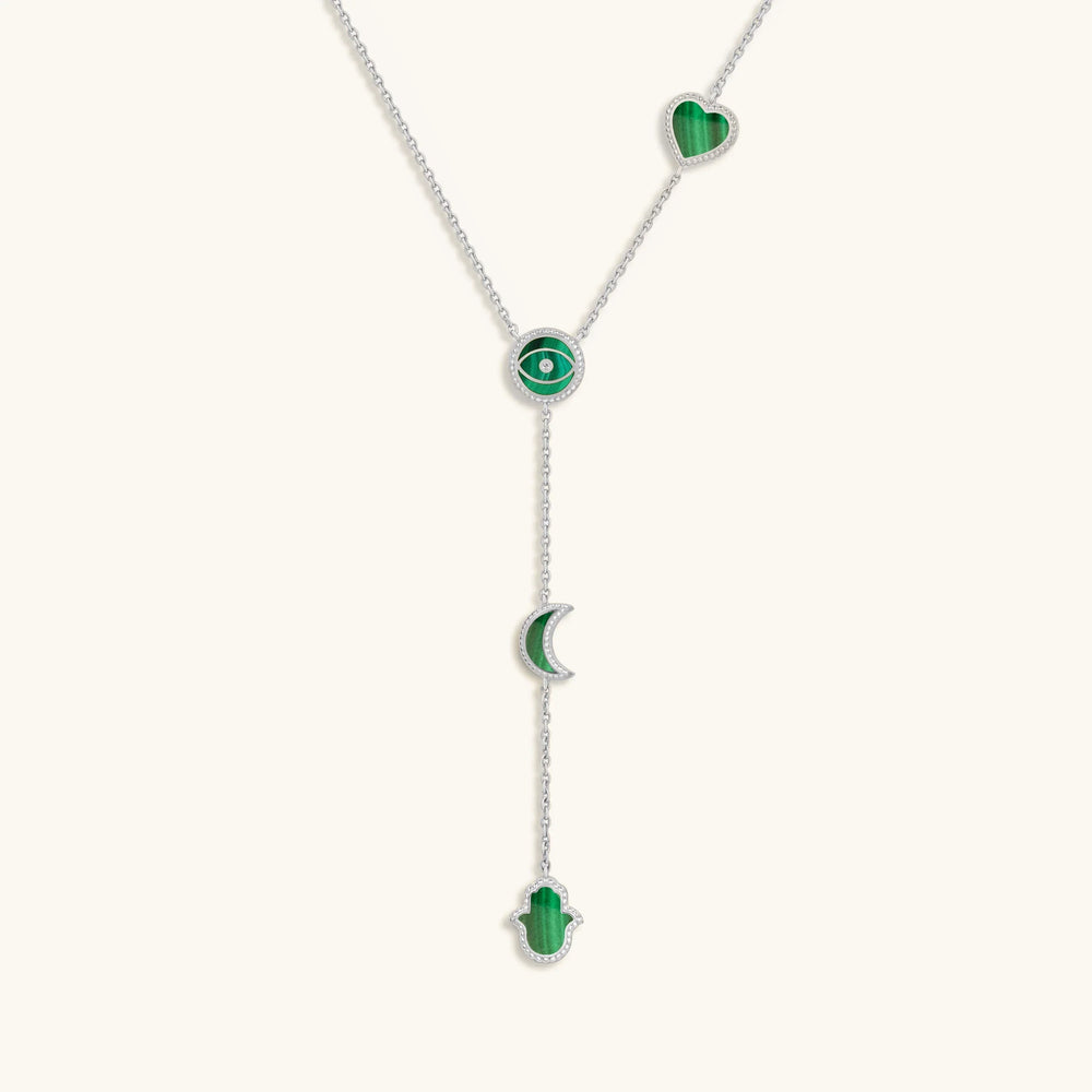 Celestial Guidance Malachite Multi-Symbol Silver Necklace