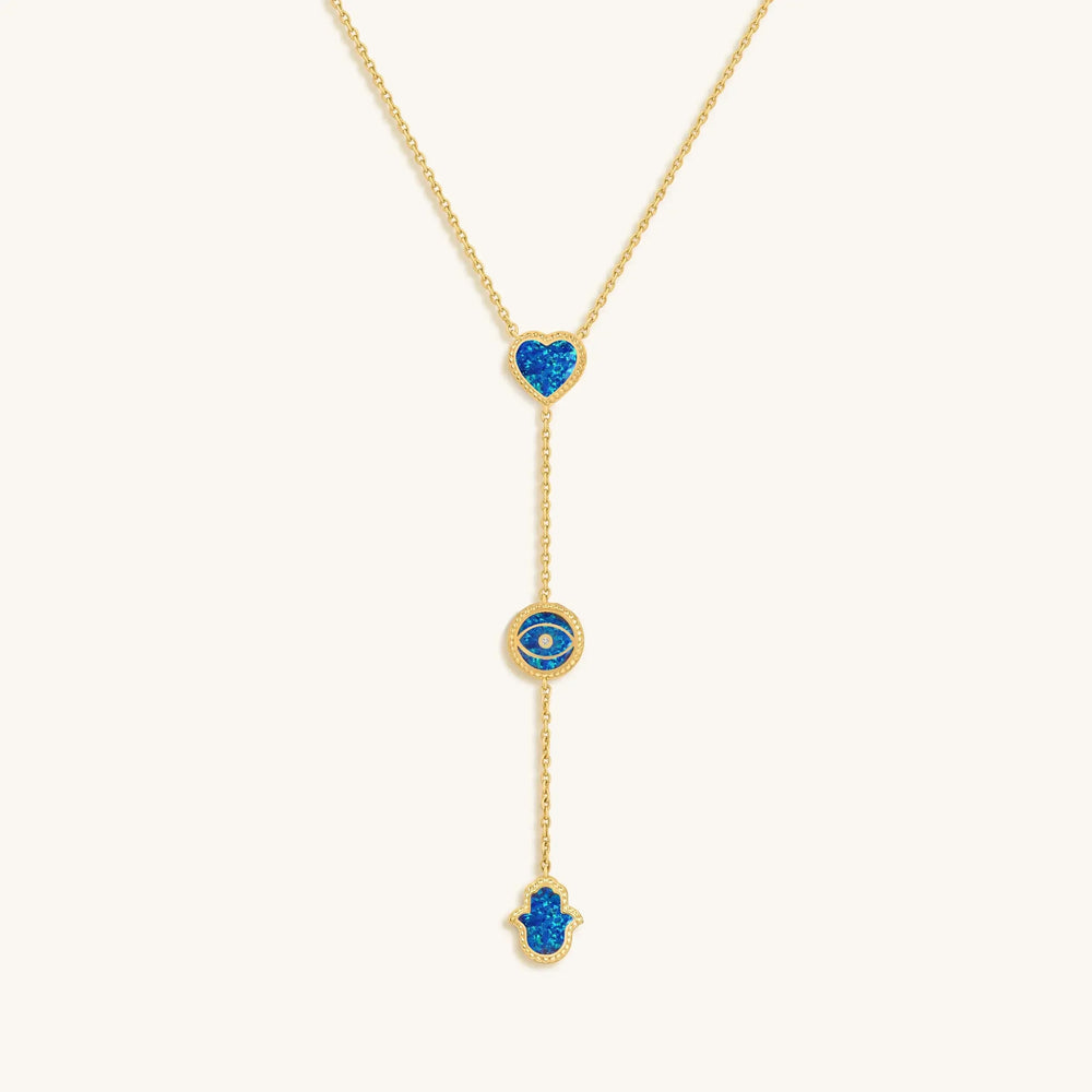 Spirit’s Zen Lab Blue Opal Multi-Symbol Gold Necklace