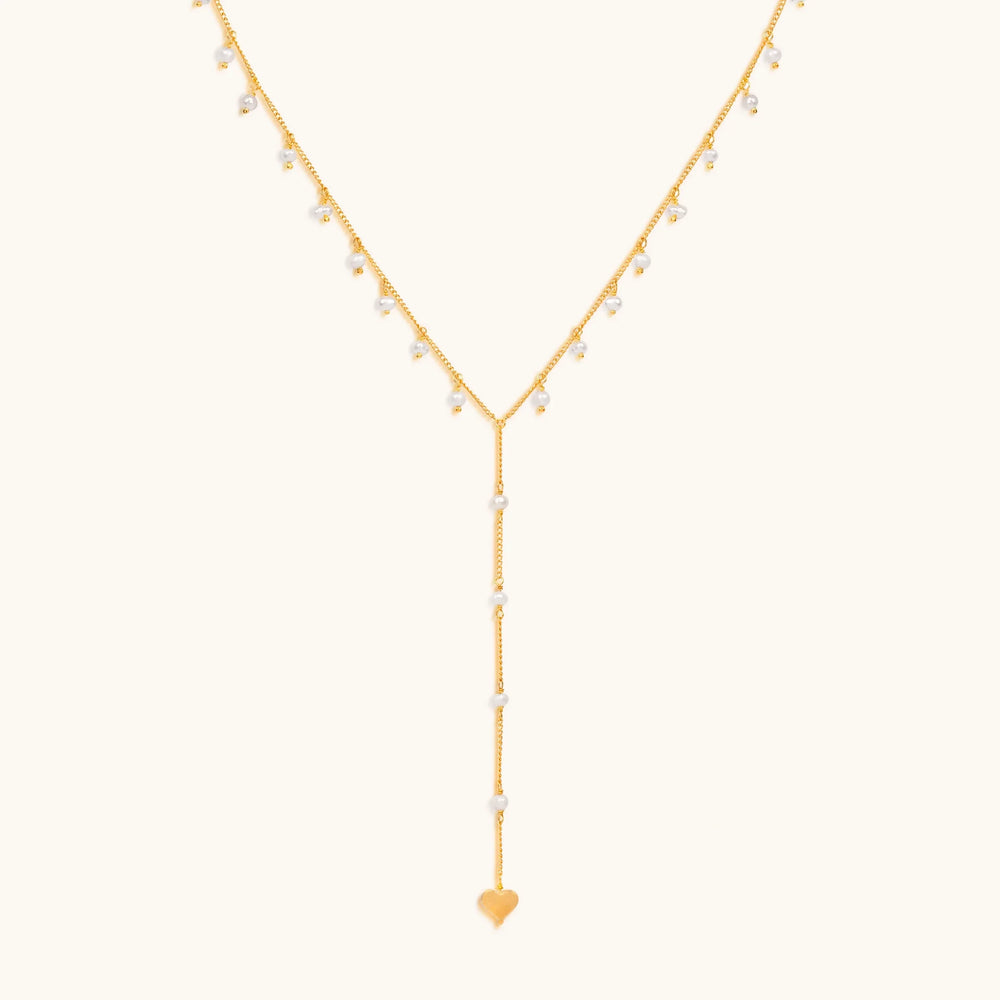 Timeless Love Heart Pearl Lariat Necklace