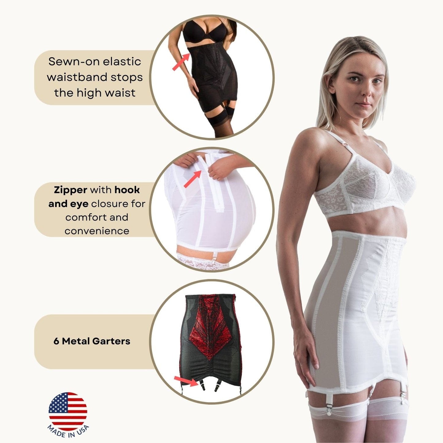 Style 1294 | High Waist Open Bottom Girdle | Extra Firm Shaping | Side Zipper + Hook Closure