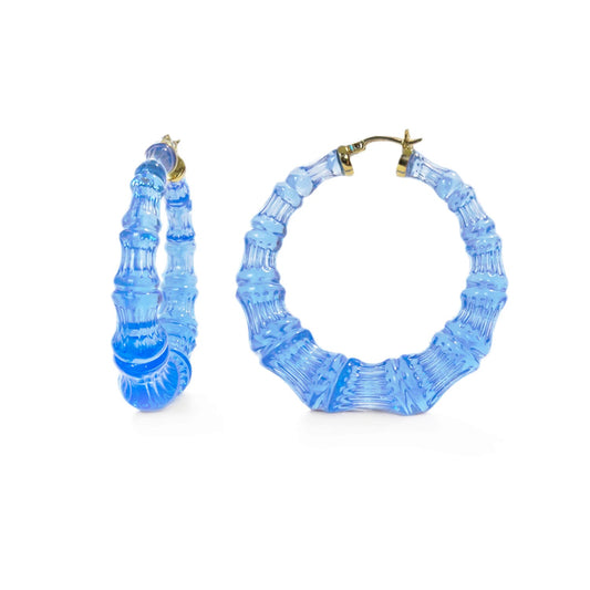 Blue Lucite Bamboo Hoop Earrings
