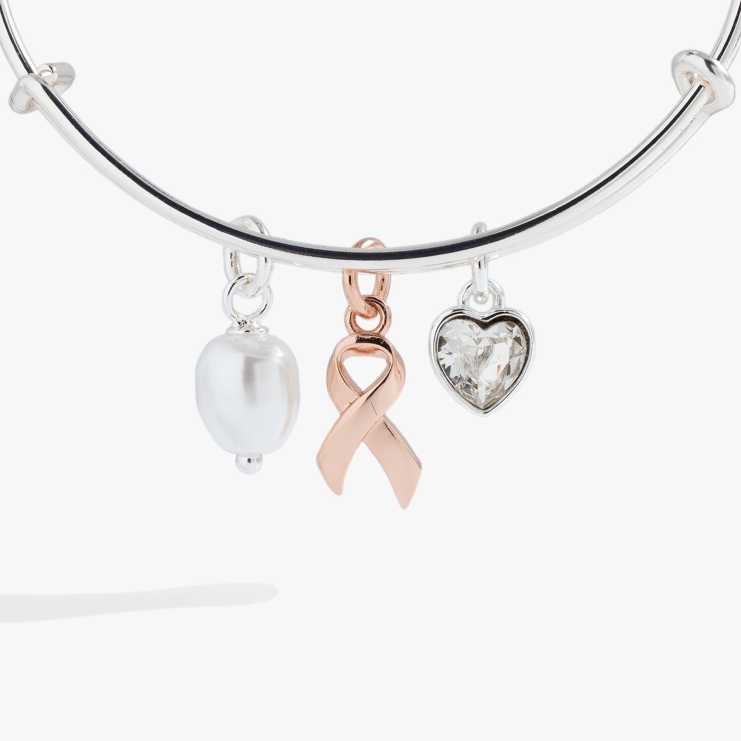 Breast Cancer Awareness Pink Ribbon Trio Charm Bangle