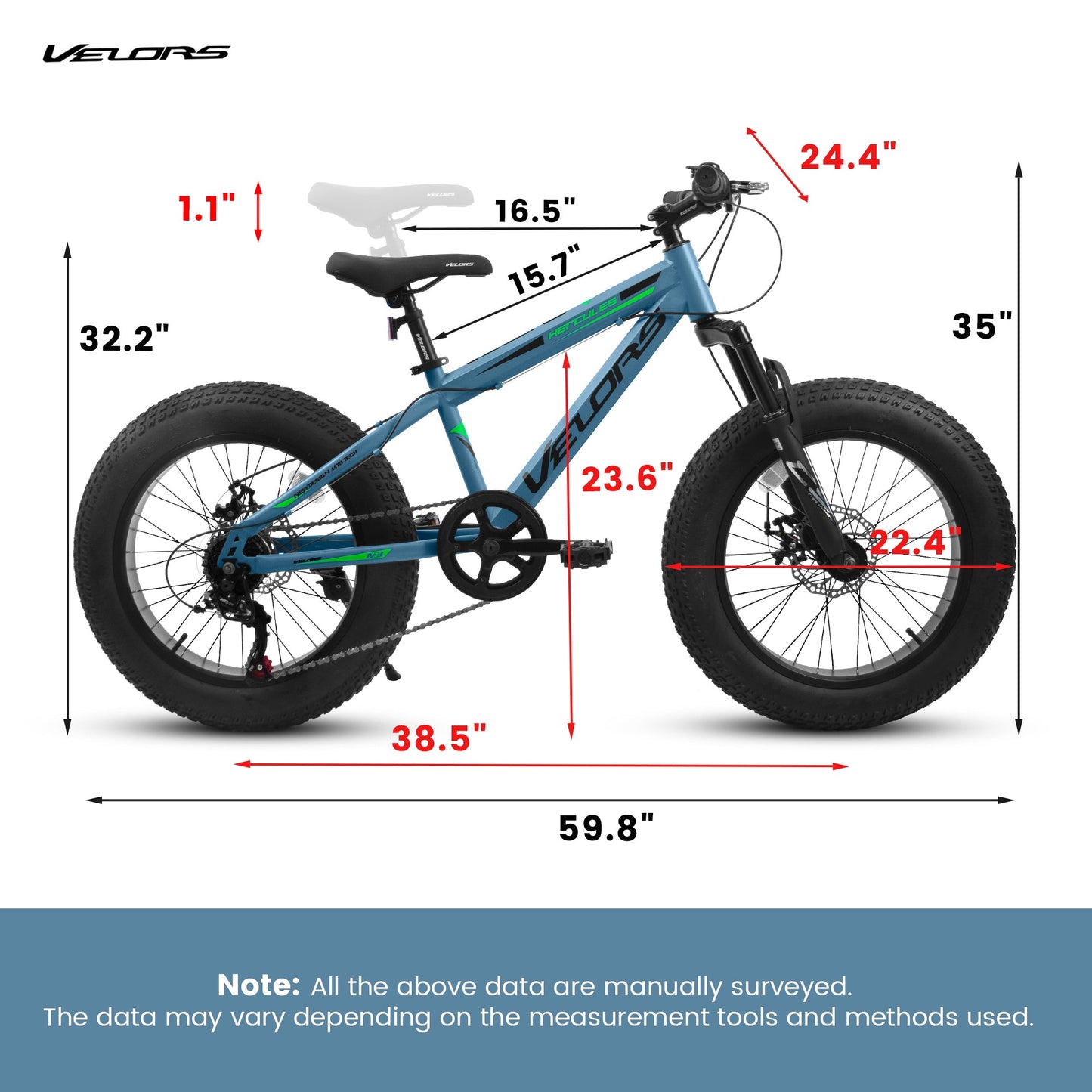 V20235 20 Inch Fat Tire Bike Adult 7 Speed Mountain Bike, Dual Disc Brakes, High Carbon Steel Frame, Front Suspension, Mountain Buggy, City Commuter City Bike, Fat Tire Bike