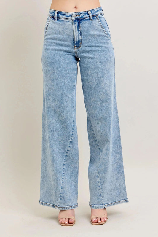 Judy Blue Full Size High Waist Wide Leg Jeans with Skewed Inseam
