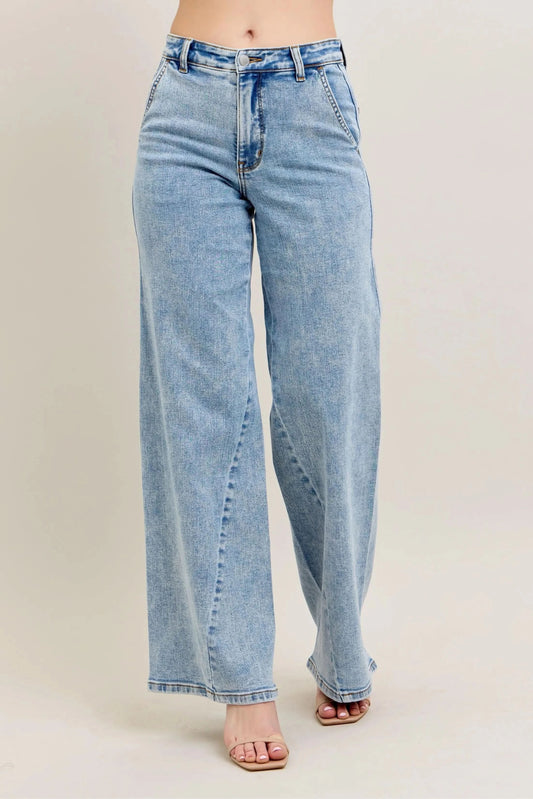 Judy Blue Full Size High Waist Wide Leg Jeans with Skewed Inseam