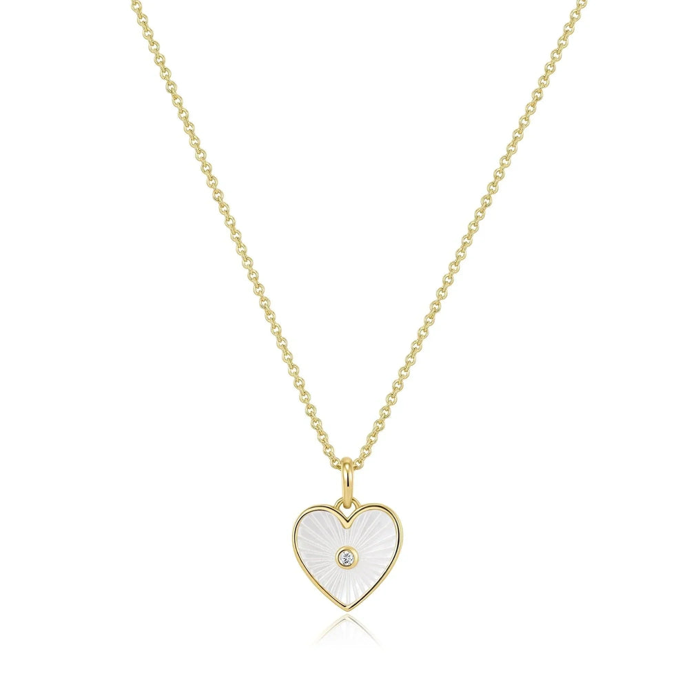 Heart Shaped Mop Pendant With CZ Stone Necklace