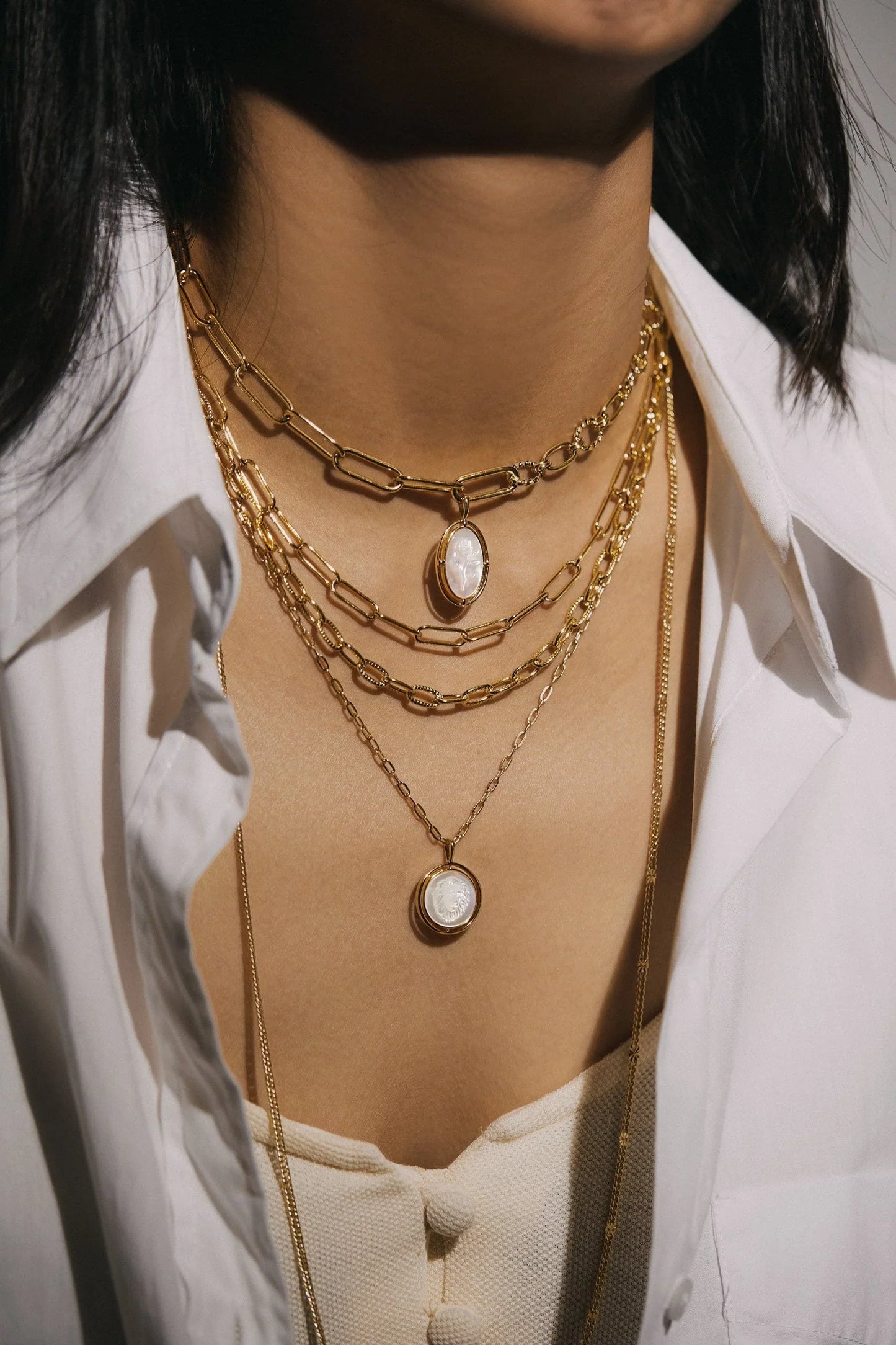 Mother Of Pearl Lion Pendant Necklace