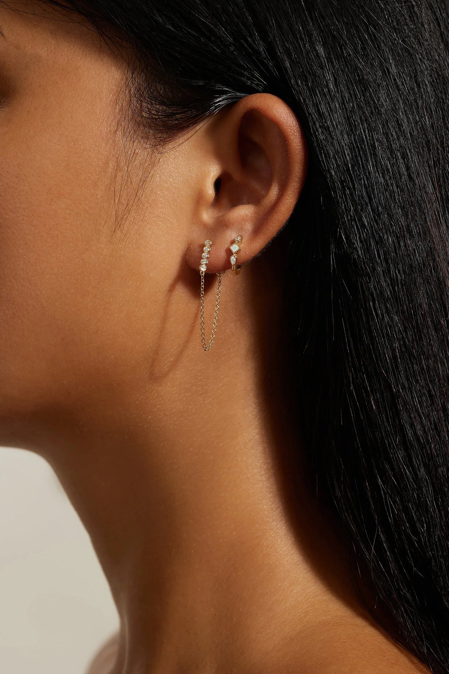 Multi Shaped Opal and CZ Stone Huggie Hoops