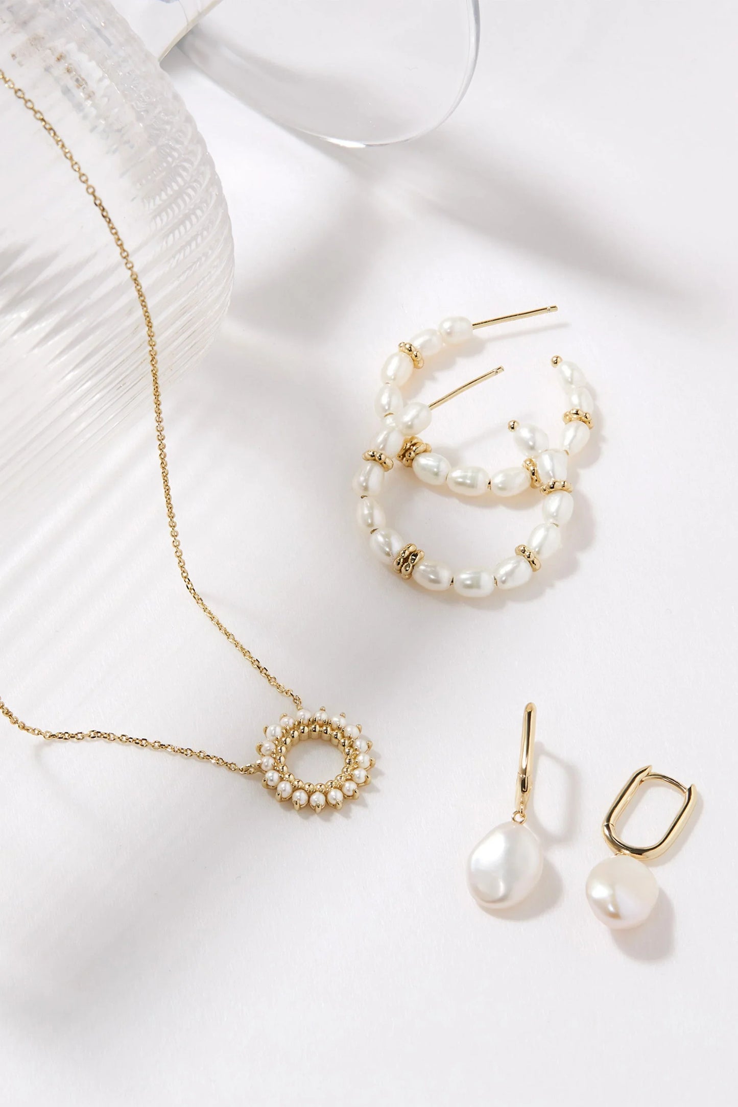 Oval Huggie Hoops With Pearl Drop Earrings