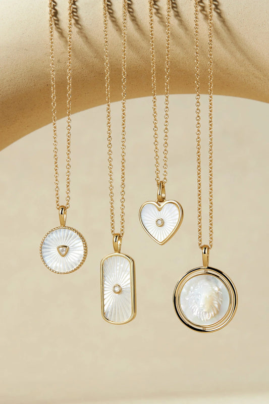 Round Mother Of Pearl Pendant With CZ Center Stone Necklace