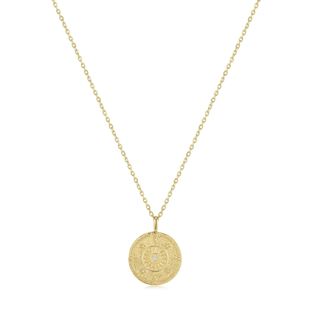 Round Sun Pendant With CZ Center Stone Necklace