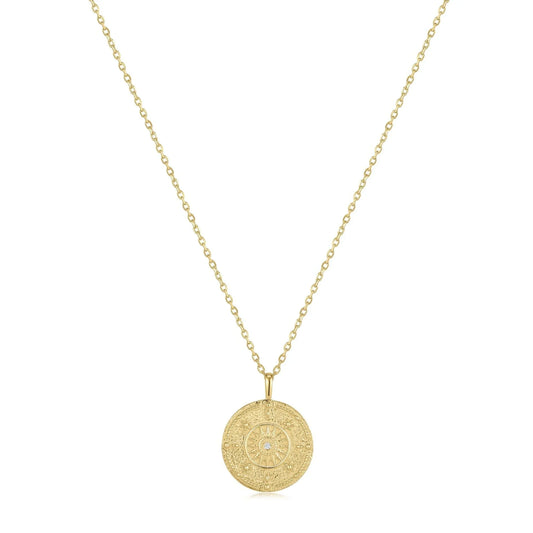 Round Sun Pendant With CZ Center Stone Necklace