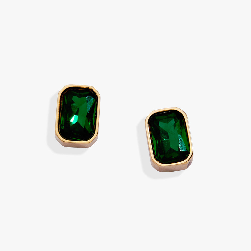 May Emerald-Cut Birthstone Stud Earrings