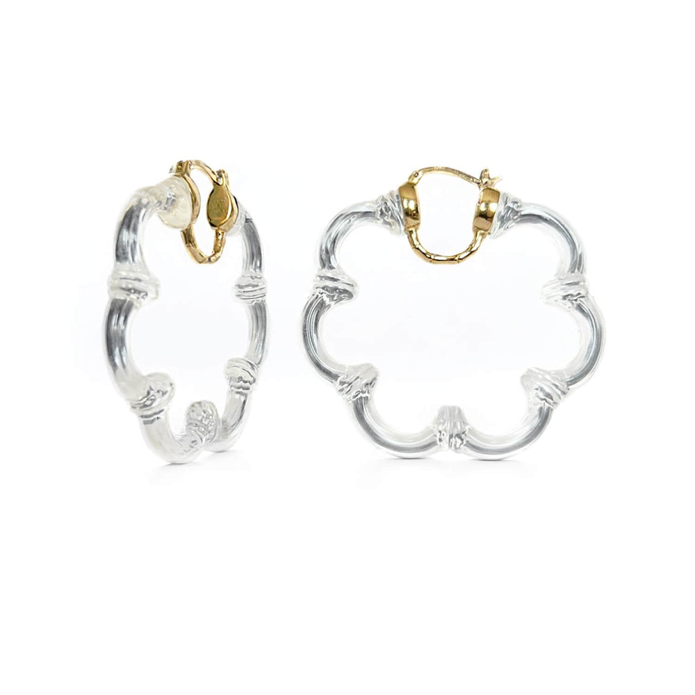 Flower Bamboo Lucite Hoop Earrings