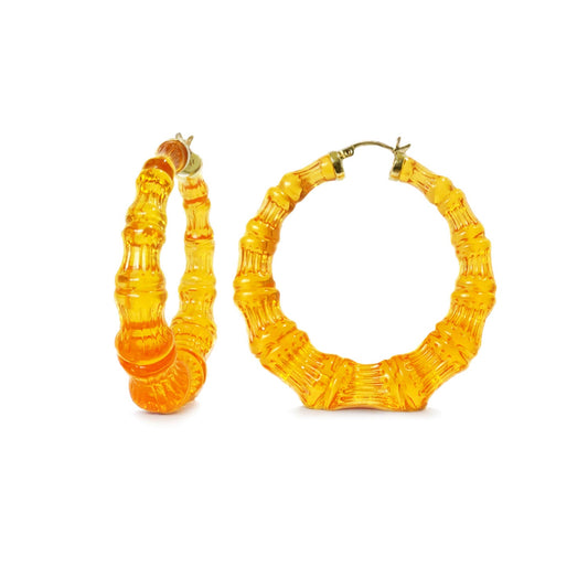 Honey Lucite Bamboo Hoop Earrings