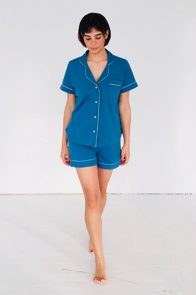 Classic Luxury Shorties Pajamas in Brushed Pima Cotton