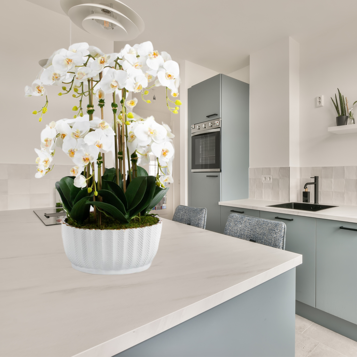 Faux Orchid Centerpiece - Silk Orchid Arrangement in White Vase