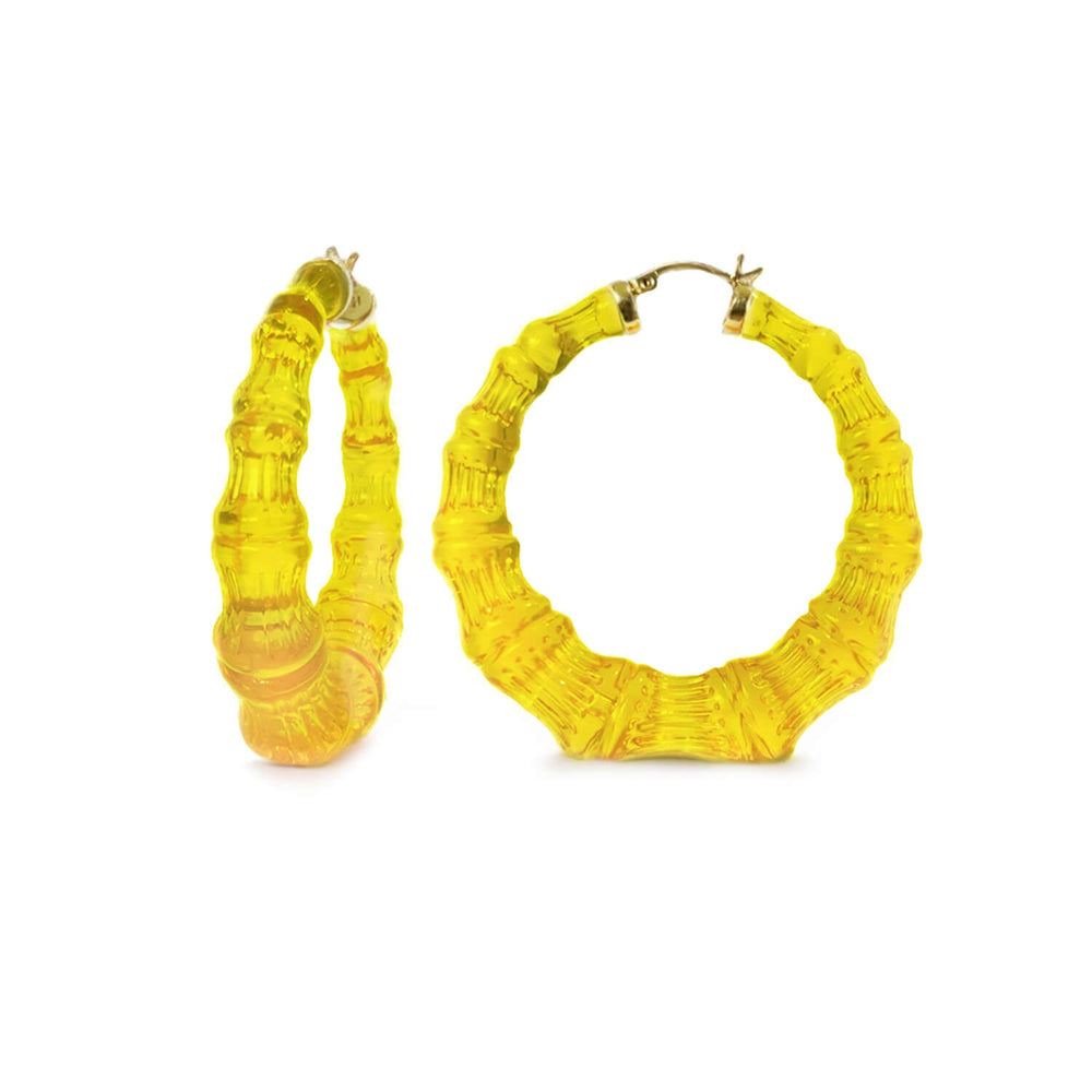 Lemon Yellow Lucite Bamboo Hoop Earrings