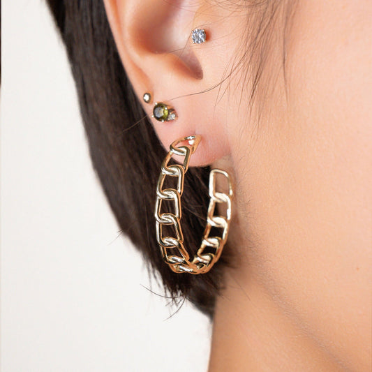 Chunky Oval Link Hoop Earrings
