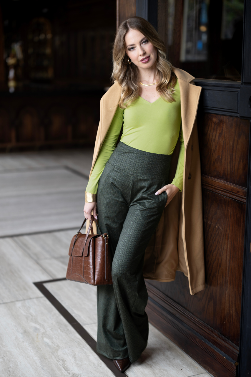 HIGH WAIST WIDE LEG PANT: OLIVE TWEED