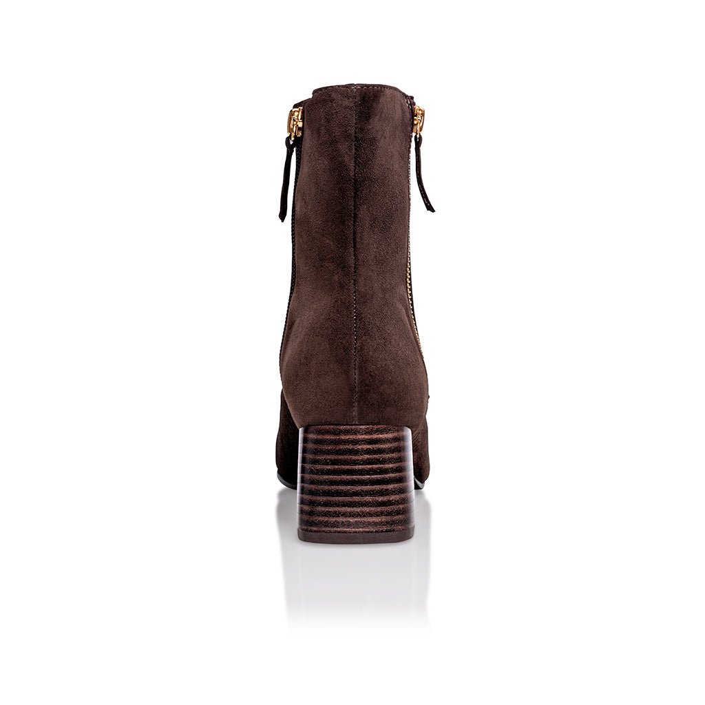 Arina Dress Ankle Bootie with a Block Heel in Café
