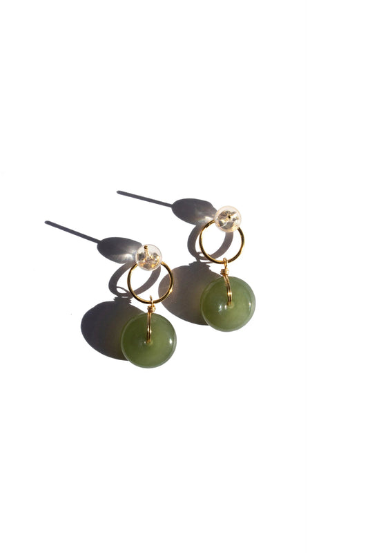 Coin — Green Jade Hollow Earrings