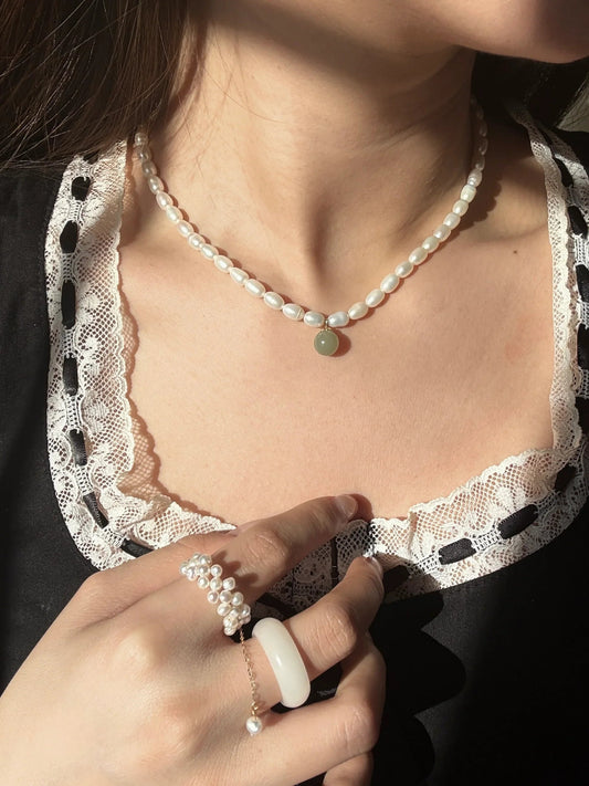 Belle — Pearl and Green Jade Choker