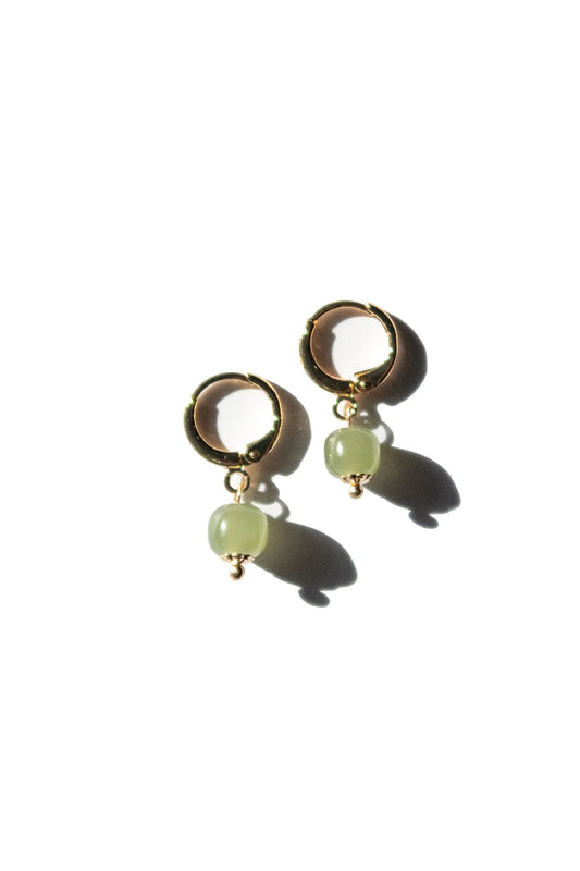 Berry — Small Hoop With Green Bead Earrings