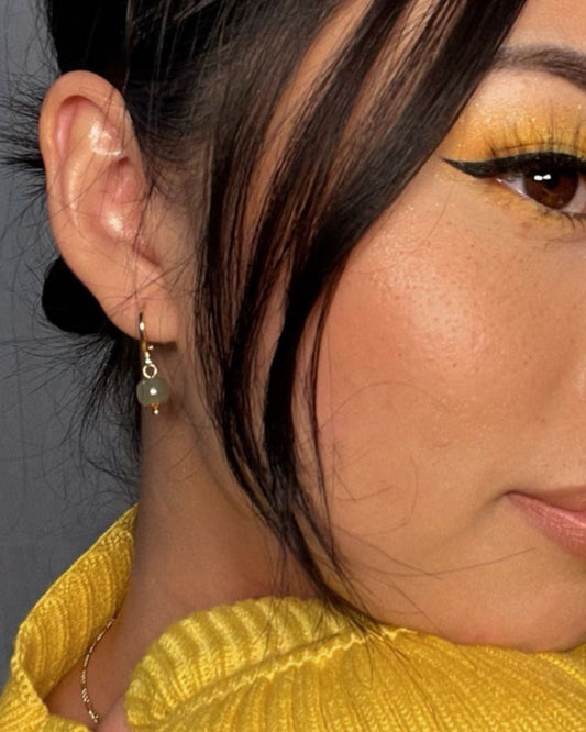 Berry — Small Hoop With Green Bead Earrings