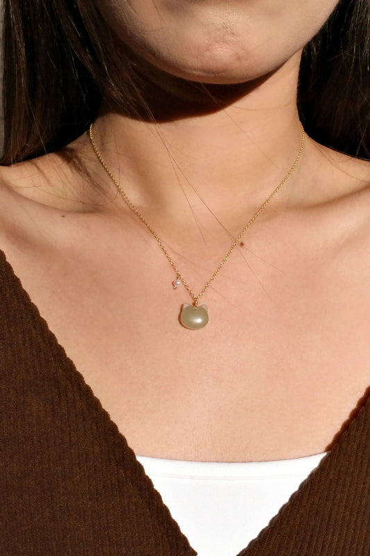 Choupette — Cat Green Jade Pendant Necklace