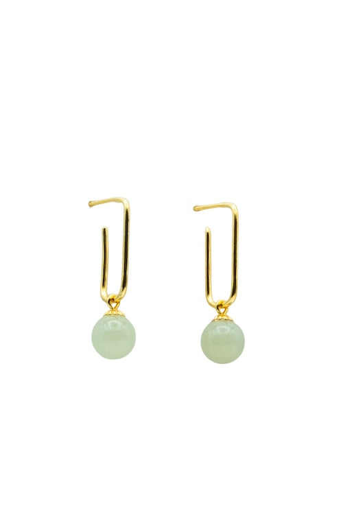 Pin — Green Jade Bead Gold Earrings