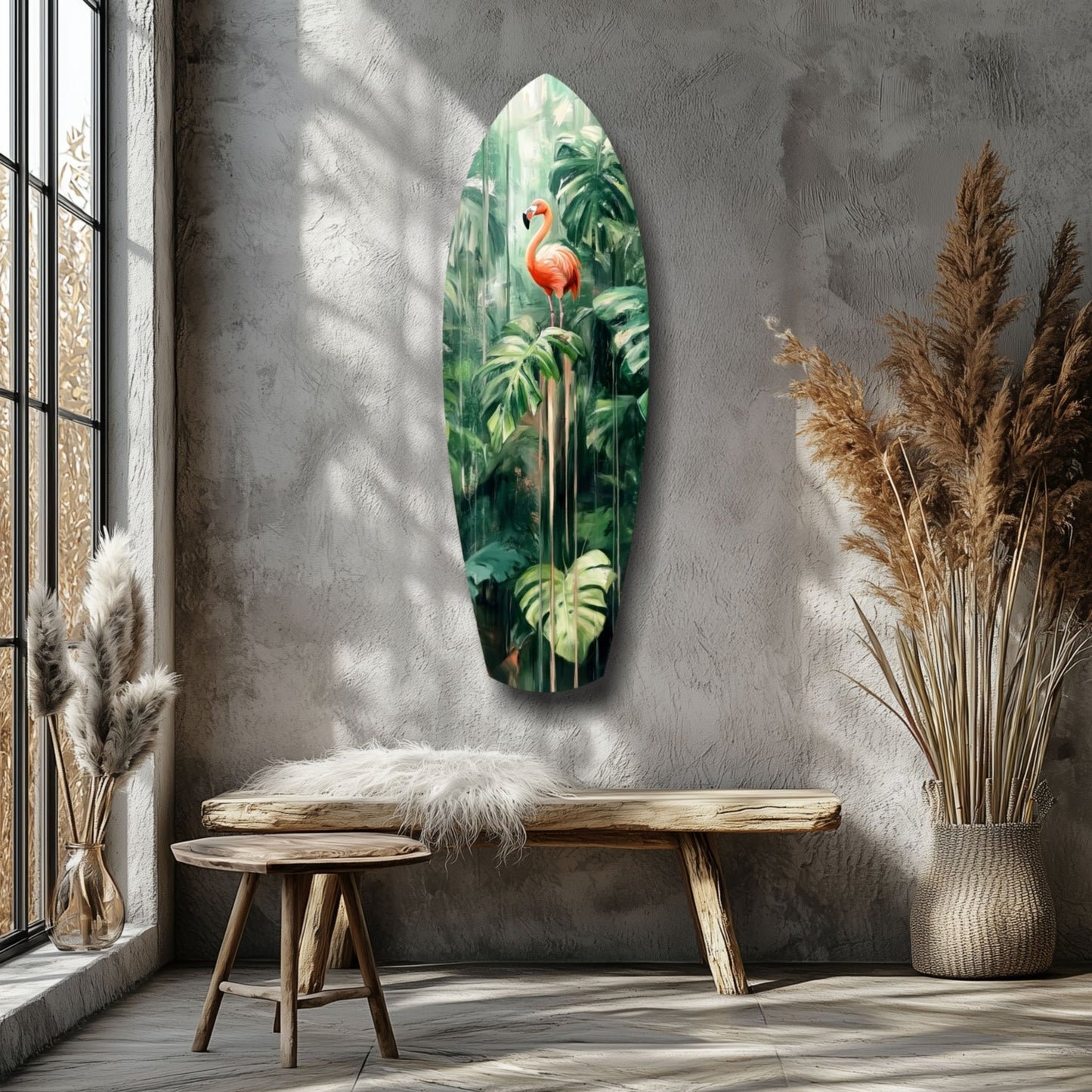 Tropical Flamingo Haven Glass Wall Art