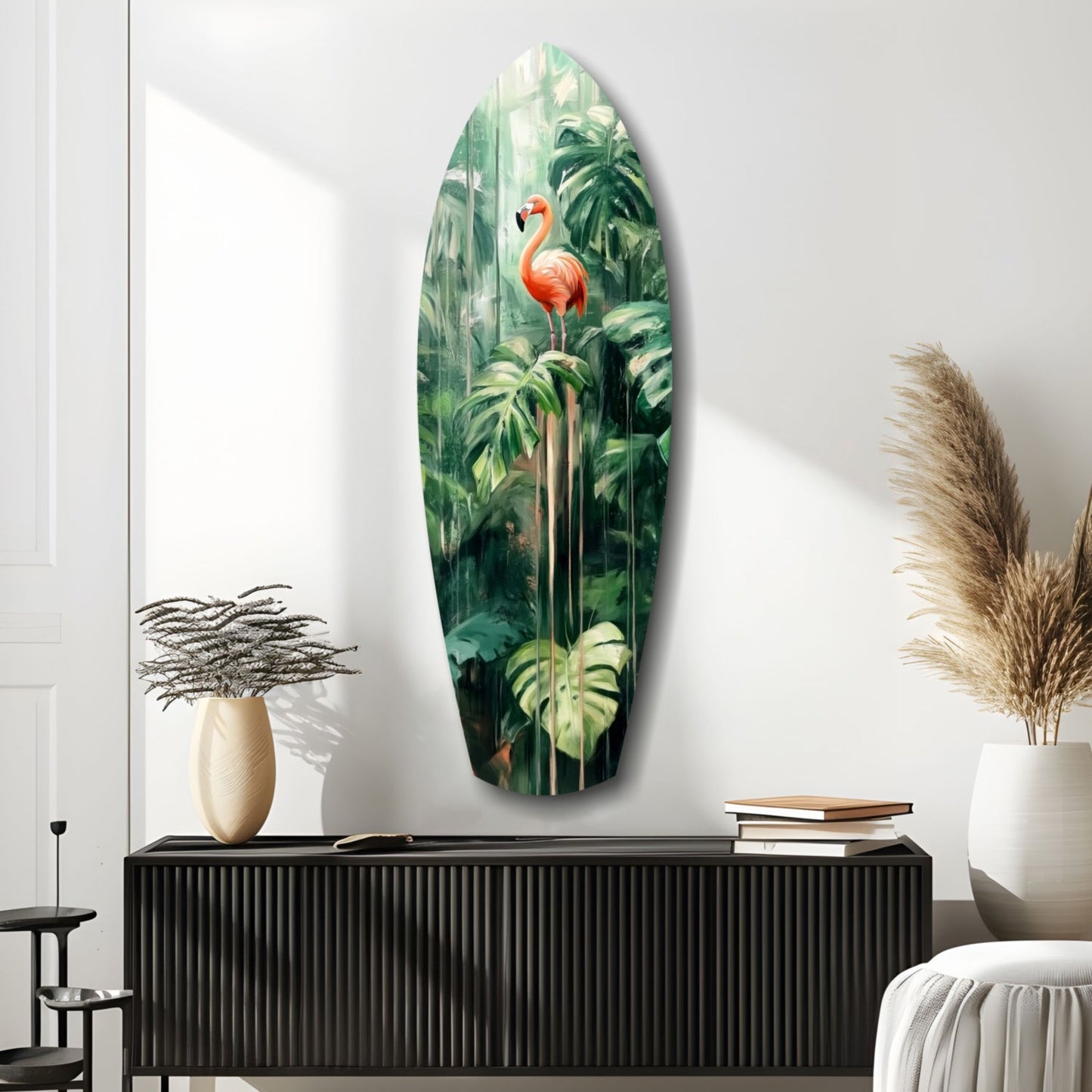 Tropical Flamingo Haven Glass Wall Art