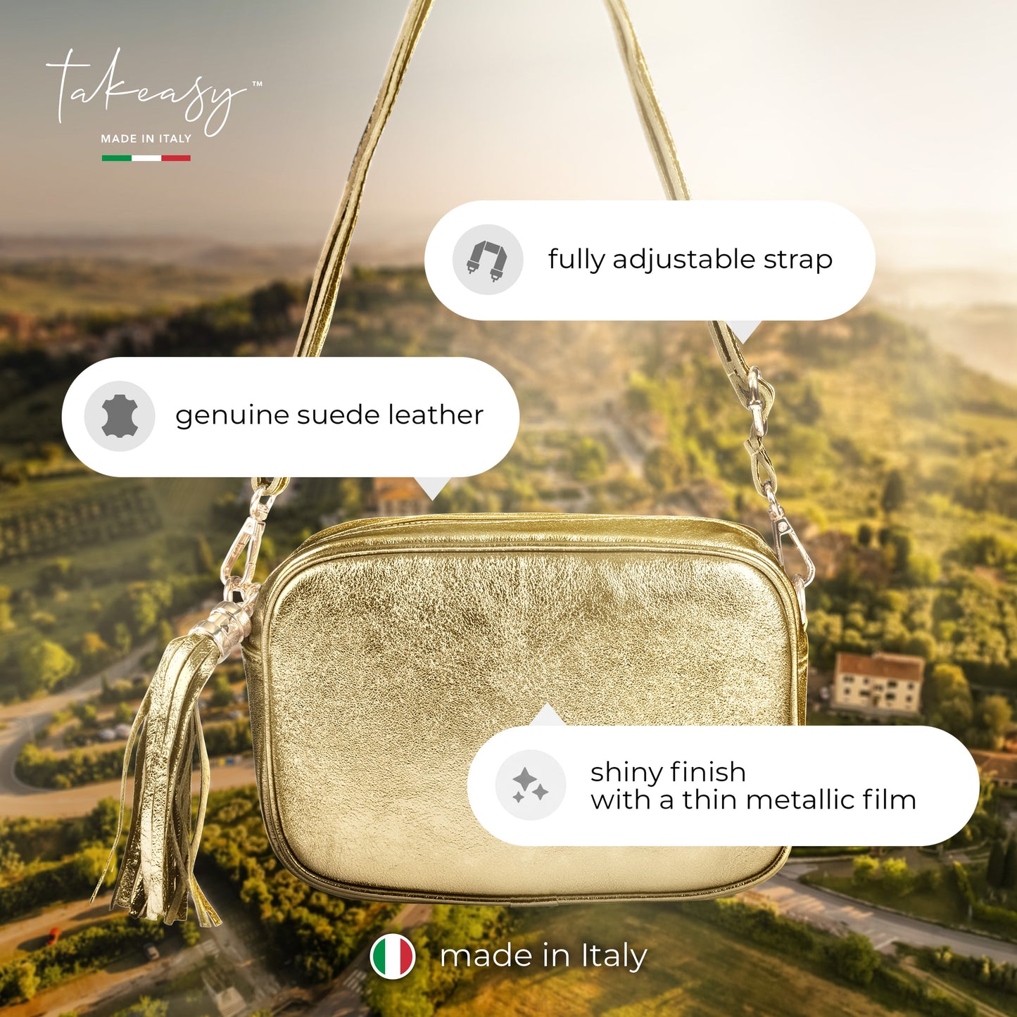 Metallic Suede Leather Crossbody Bag