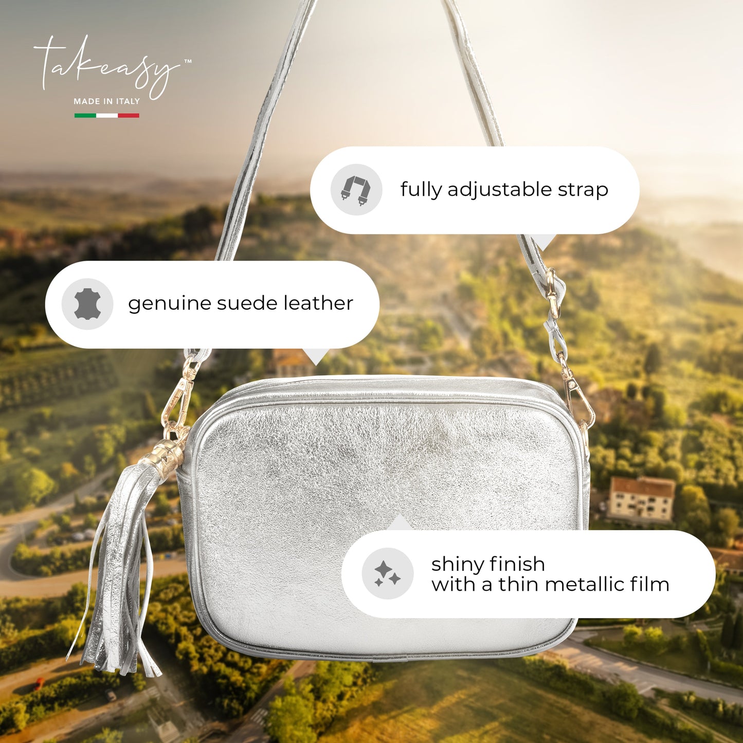 Metallic Suede Leather Crossbody Bag