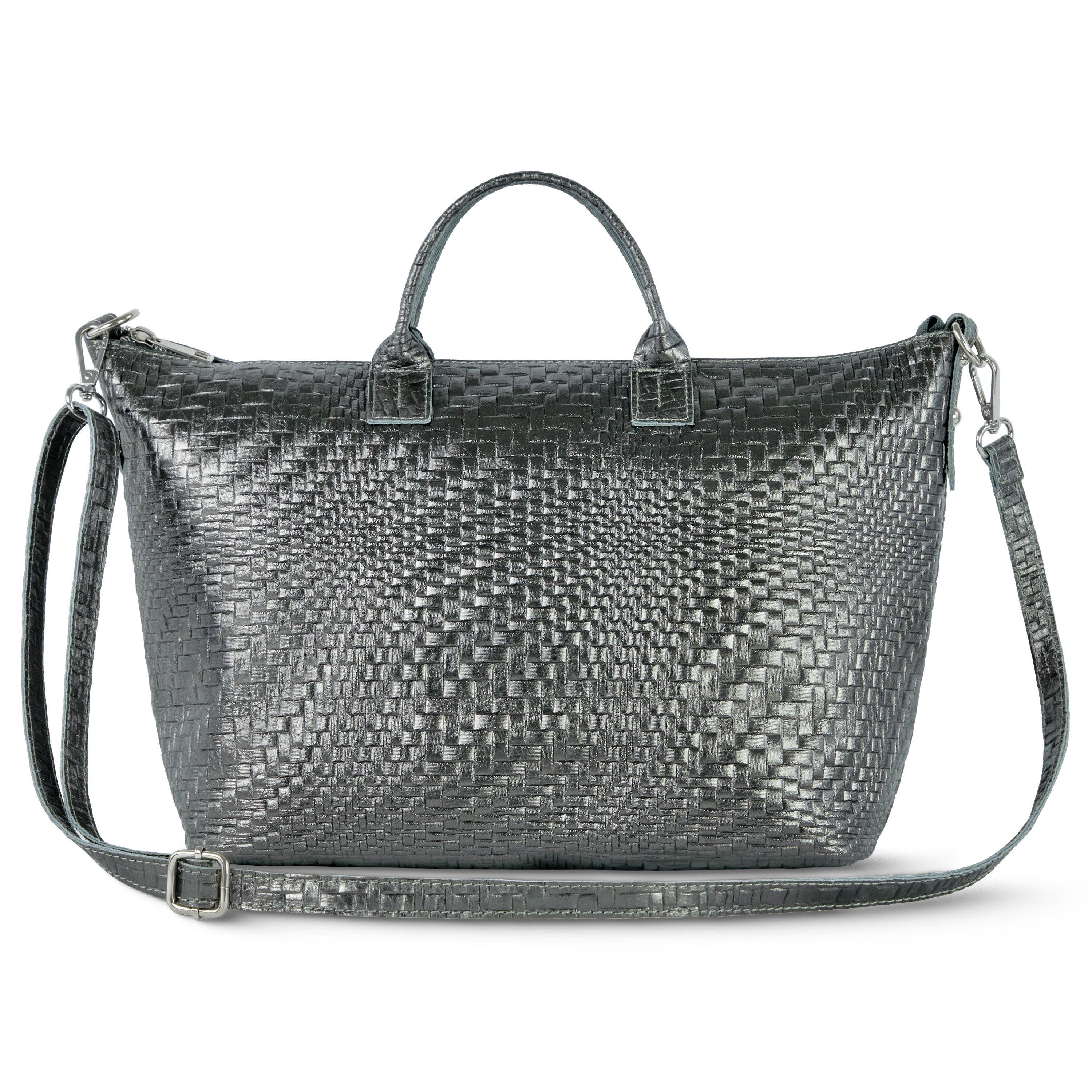 Grid Metallic Suede Leather Top-Handle Bag
