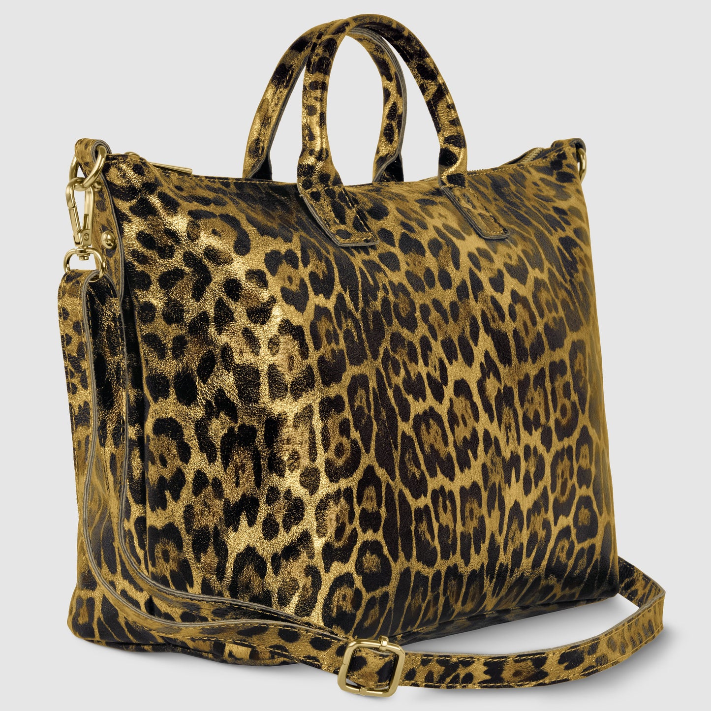 Leopard Metallic Suede Leather Top-Handle Bag
