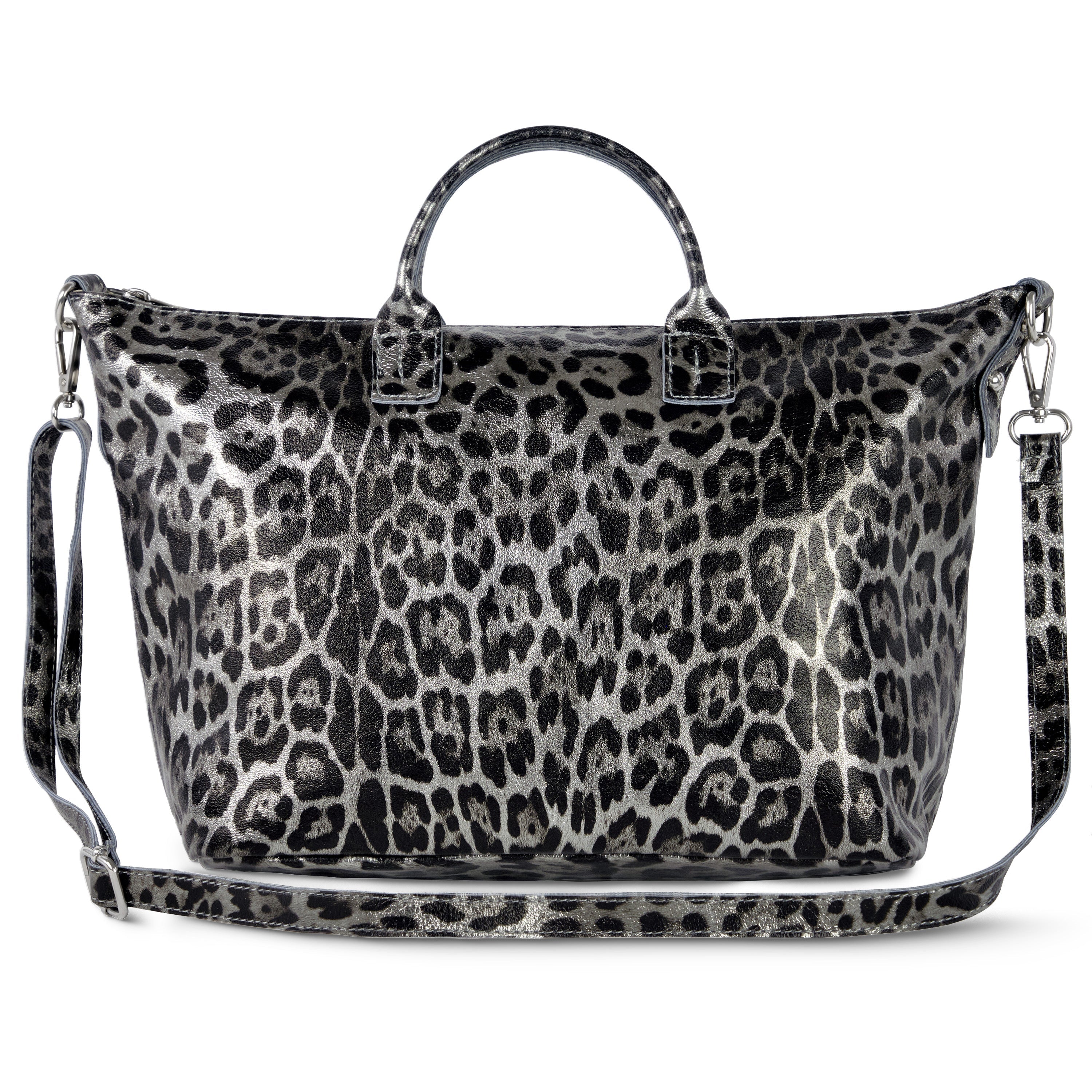 Leopard Metallic Suede Leather Top-Handle Bag