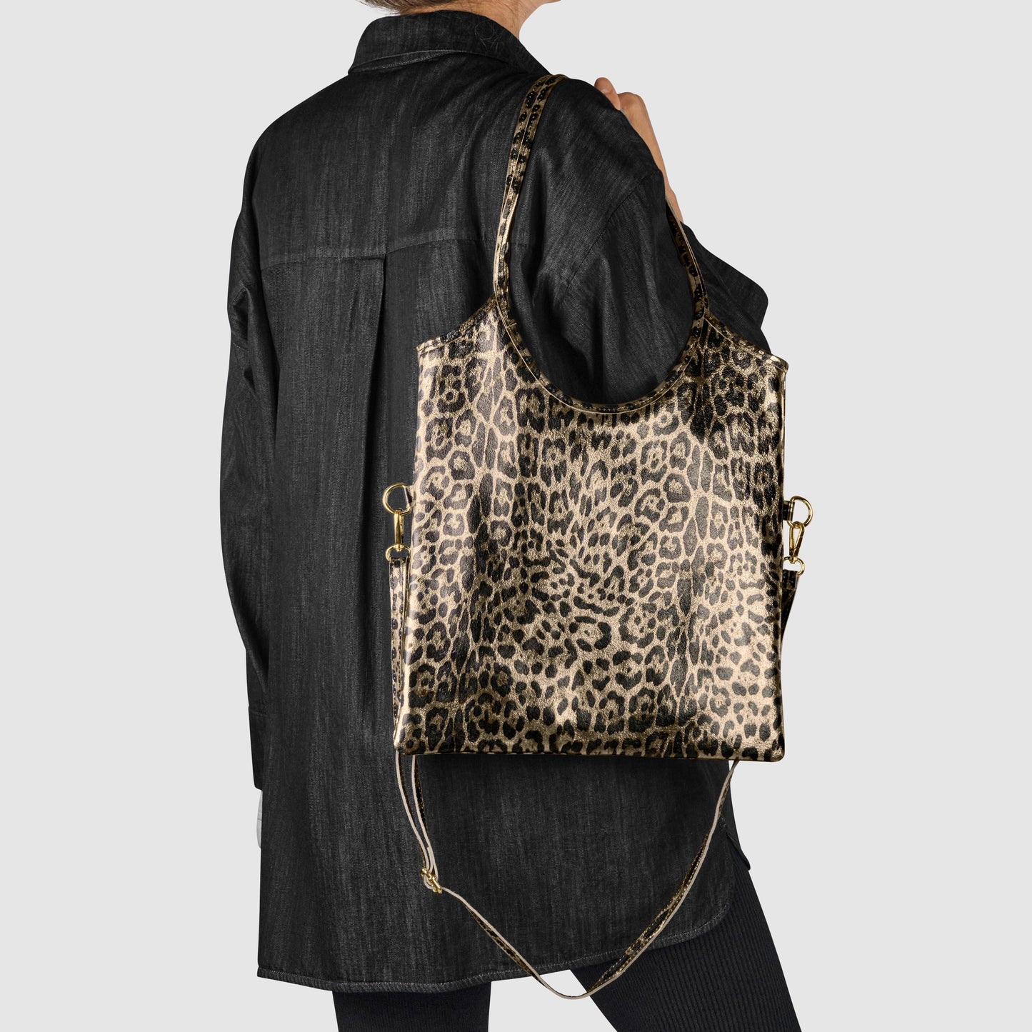 Leopard Metallic Suede Leather Tote Bag