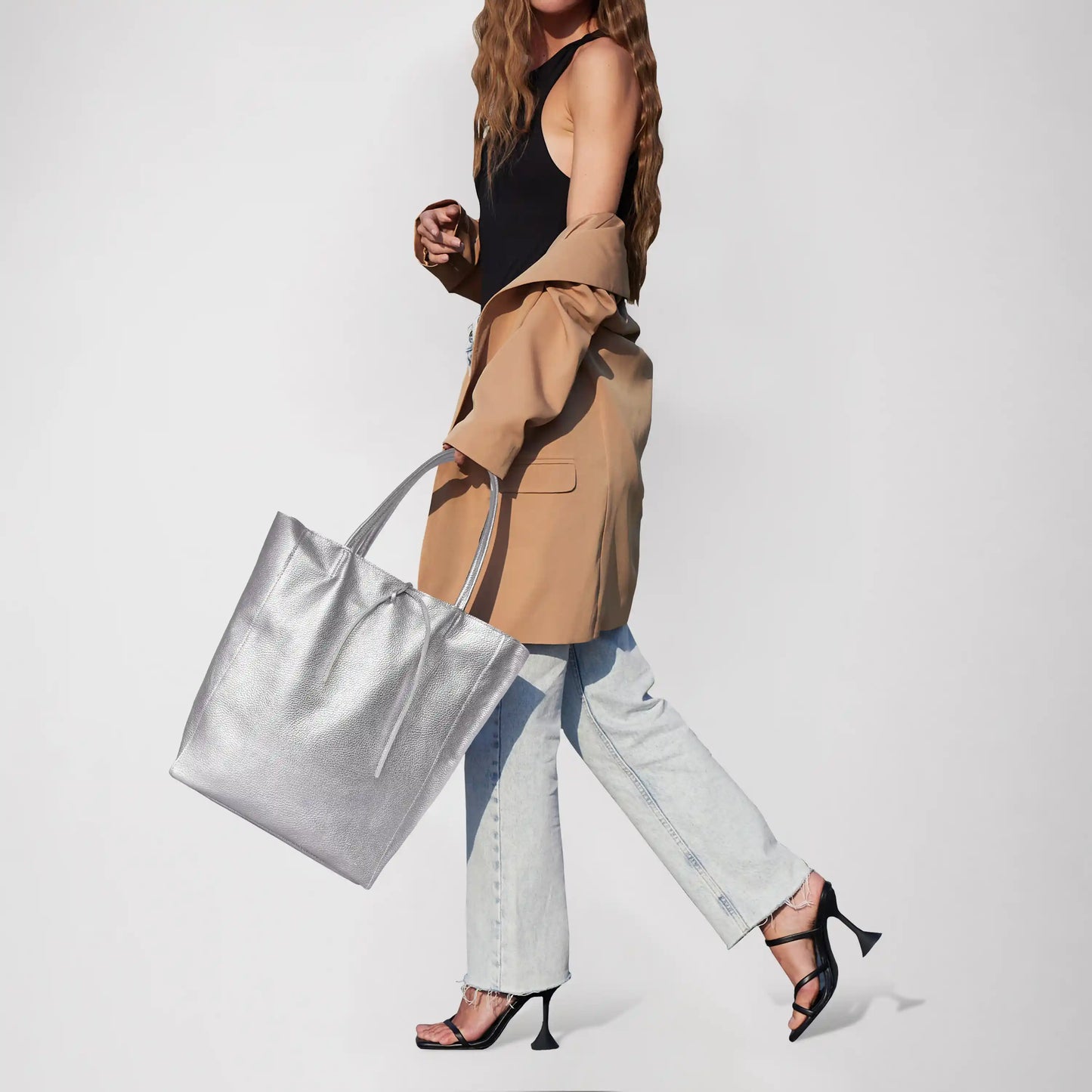 Metallic Calf Leather Tote Bag