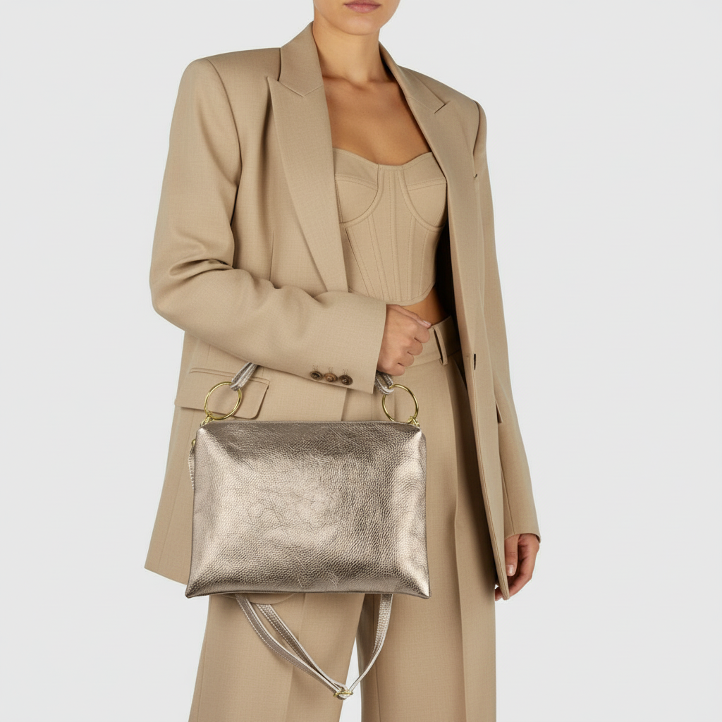 Metallic Calf Leather Shoulder Bag