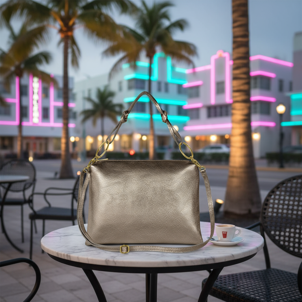 Metallic Calf Leather Shoulder Bag