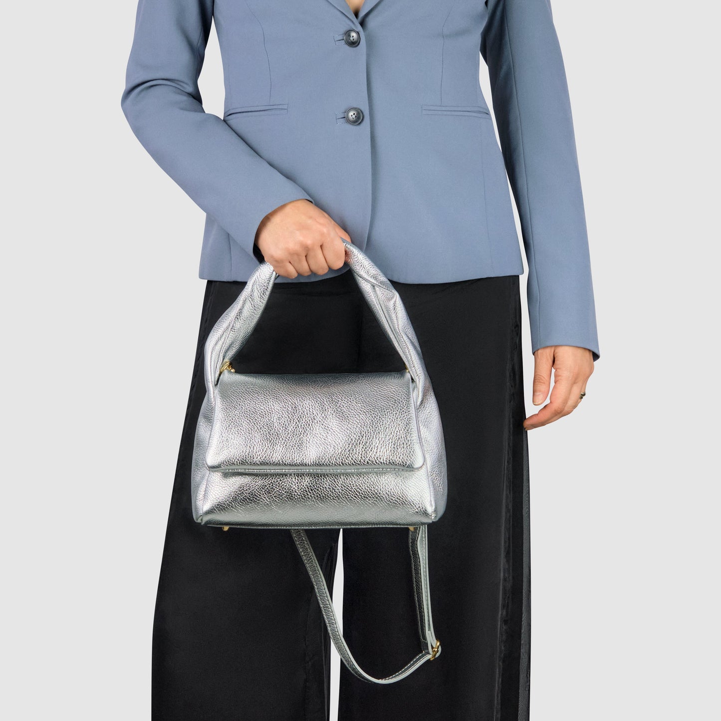 Metallic Calf Leather Top-Handle Bag