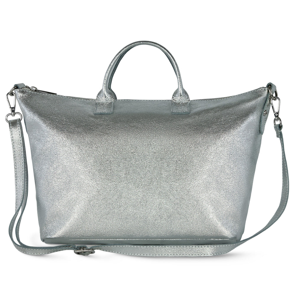 Metallic Suede Leather Top-Handle Bag